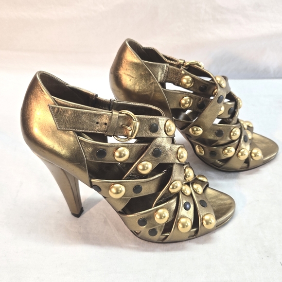Gucci Women's Size 38.5 Gold Babouska Strappy Sandals Heels Shoes - Picture 1 of 9